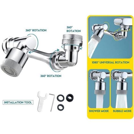 Rallonge De Robinet - 1080° Rotation - Filtre Anti-Éclaboussures - Pour Évier Cuisine - 1 Pièce (1/4)