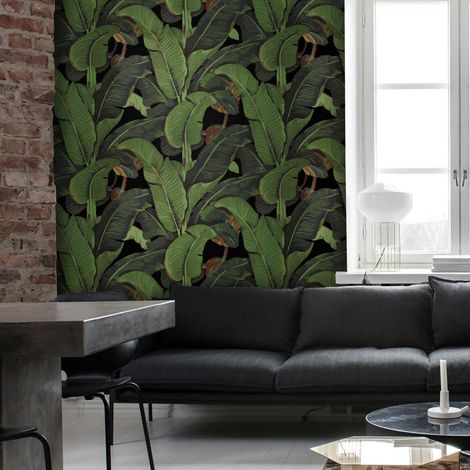 Papel pintado adhesivo de diseño naturaleza selva Hoja de Banano Negra