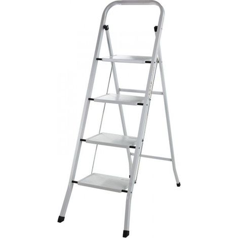 Escabeau en acier 4 marches pliable blanc - Echelle