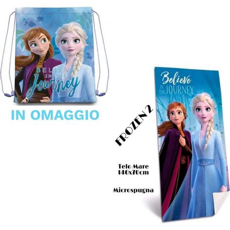Trade Shop - Telo Mare In Cotone Frozen 2 + Sacca In Omaggio Asciugamano Per Mare Piscina - (1/2)