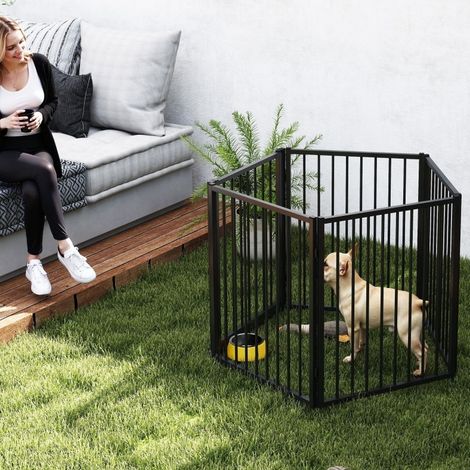 Parc pour chien pliable 5 panneaux avec porte, clôture de sécurité portable en acier noir DESVIAE (1/5)