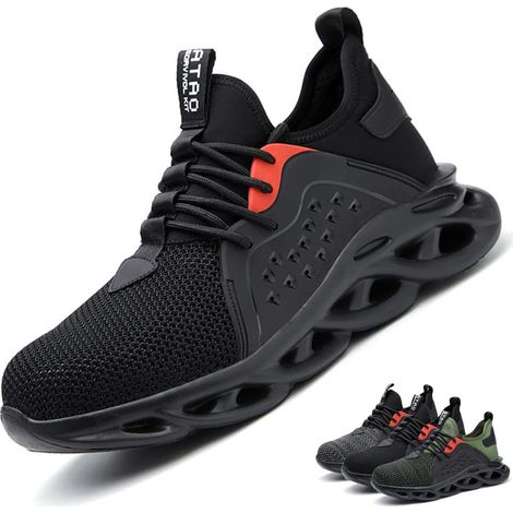 Safety Shoes Lightweight Men Women - Breathable Flying Puncture Proof Sneakers Work Shoes Steel Toe Cap Construction Shoe,Black-48 (1/5)