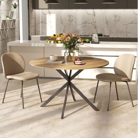 CHICFURN Mesa de comedor redonda 120 cm en roble y acero, estilo industrial, 4 personas (1/5)