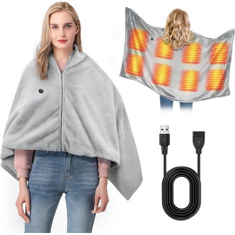 Coperta elettrica riscaldata e sciarpa riscaldata USB, senza fili, 3 impostazioni di temperatura, sciarpa/poncho/scialle con cerniera, batterie non incluse. (1/5)