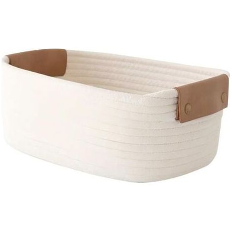 Panier Rangement, Panier de Rangement Salle de Bain, Petit Paniers de Rangement en Corde de Coton Tressé pour Cuisine Chambre, Organisateur Table a Langer (28 x 17 x 11 cm) (Beige, 28 17 11cm) (1/5)