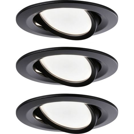 Paulmann Nova 94471 Lampada LED Coin set da 3 fissa tonda orientabile 3x6,5W bianco caldo faretto da incasso nero opaco alluminio 2700K 19.5 W, 3 pezzi (1/4)