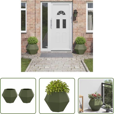 Außenpflanzer - Pflanzkübel 2 pcs Olive Grün 50 x 50 x 40 cm Stahl (1/5)