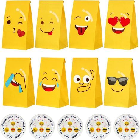 Pack of 24 Colorful Paper Gift Bags with 24 Stickers, 23 x 12 cm, Paper Candy Bags for Wrapping Gifts, Presents, Children's Birthdays, Weddings, Parties, etc. (1/5)