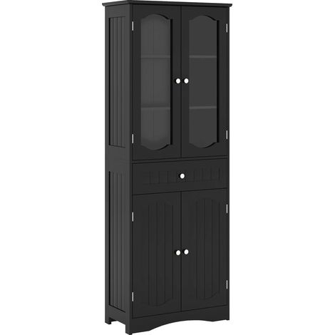 COSTWAY 160cm Tall Bathroom Storage Cabinet Freestanding Linen Cabinet-Black (1/5)