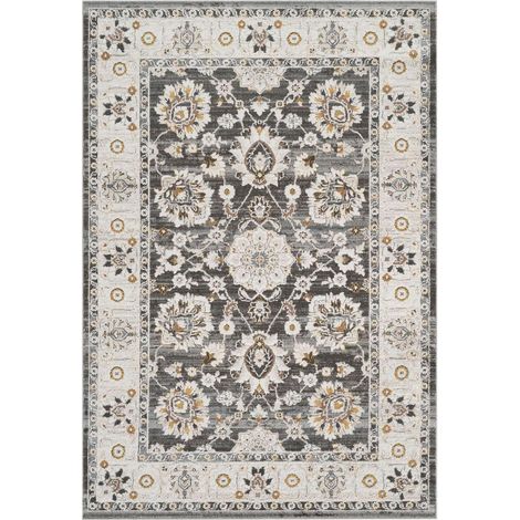 Tapis d'orient 200 x 290 cm, motif oriental en relief, noir et beige, résistant et facile d'entretien