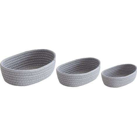 Lot de 3 paniers de rangement ovales de bureau en corde de coton tressée à la main, gris, pour maquillage et en-cas. (1/5)