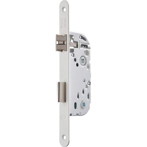 Serrure à Encastrer à Condamnation Certifiée NF niveau 2, Axe à 40mm, Coffre 135mm - D23 - Réversible sans démontage, Têtière bouts ronds Verrouillage 1 tour - Porte Salle de bain, WC - Blanc (1/5)