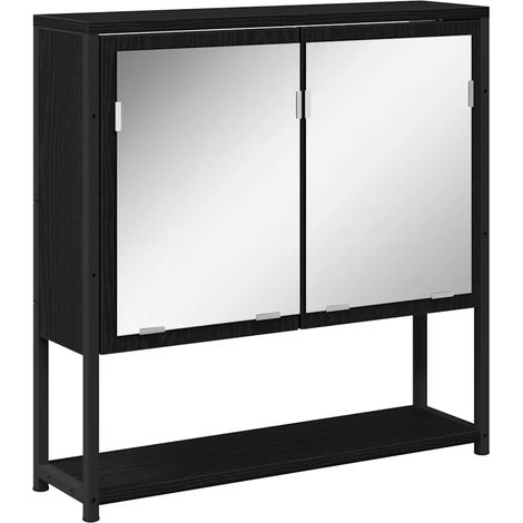 Armadietto a specchio da parete moderno pratico spazio di archiviazione 60 x 16 x 60 cm in legno multistrato rovere nero 020051845