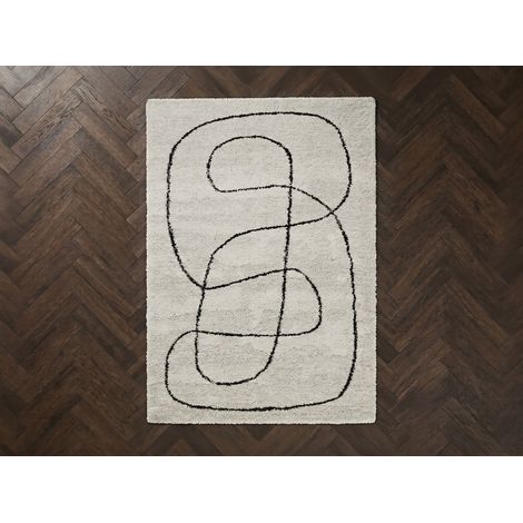 BOBOCHIC - Tapis poils longs LAURE motif abstrait 120x170 Blanc (1/5)