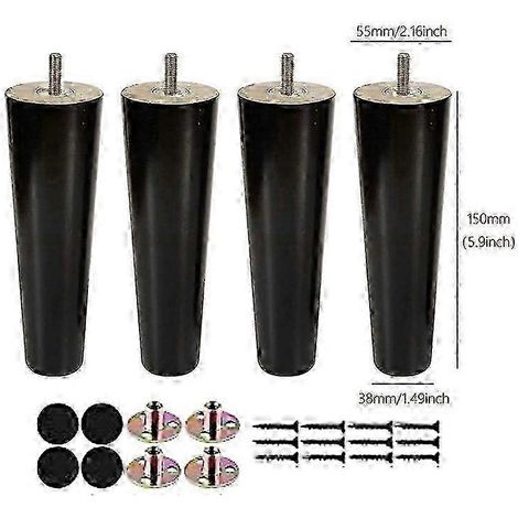 Ensemble de 4 pieds de meubles réglables en bois massif (8-25 cm), adaptés aux tables, lits, armoires et chaises. Noir - M8-15CM-A-4PCS (1/5)