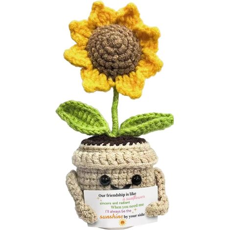 Tournesol Au Crochet - 1 Pièce - Fait Main - Décoration Intérieure - Cadeau Femme Maman - 13,5x6,5cm