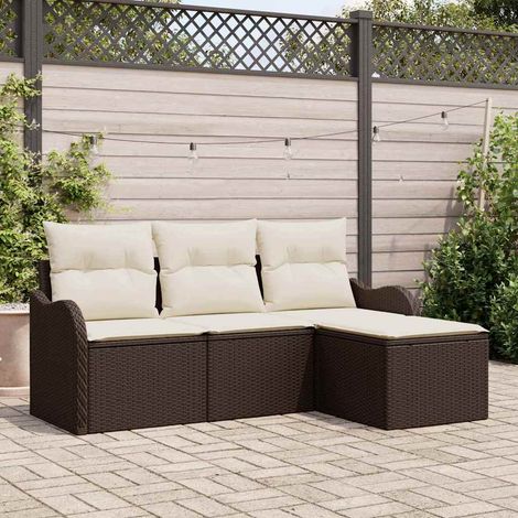 Gartensofa-set mit Kissen mit Speicher 4 pcs Braun Poly-Rattan