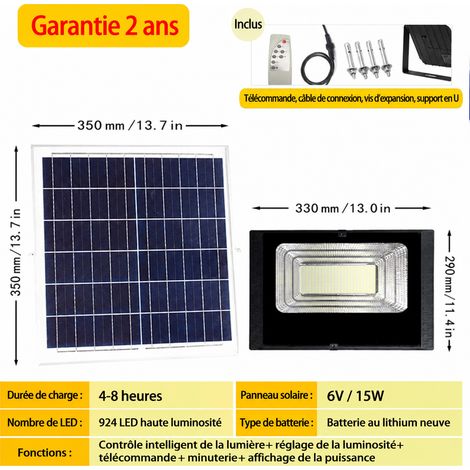 Projecteur LED Solaire Extérieur 800W 924 LED avec Affichage Batterie et Télécommande 800 924 40 × 39 × 17,5 cm 3,15 kg – Livraison gratuite