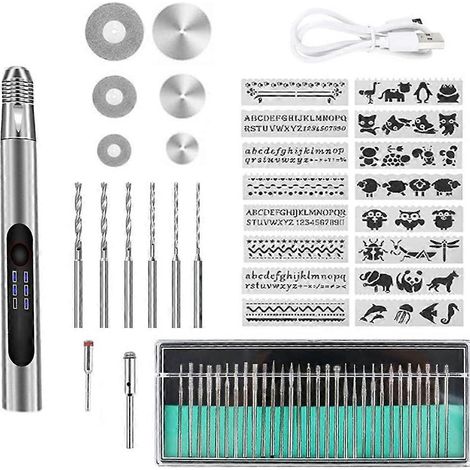 Stylo graveur, stylo graveur personnalisé, stylo graveur compatible avec tous les matériaux, kit stylo graveur sans fil B (1/5)