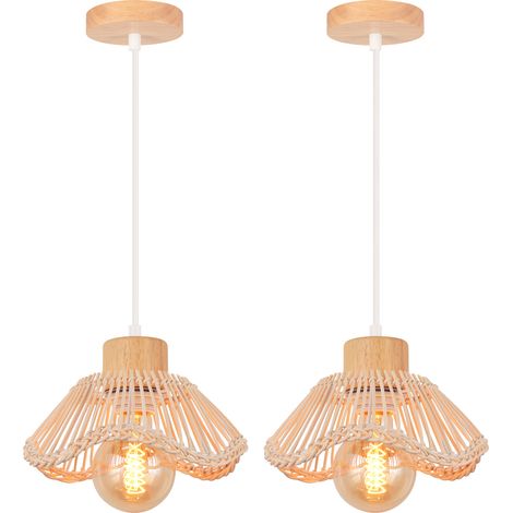 (2PCS) Plafonnier Moderne Lampe De Plafond En Osier Lampe À Suspension Rétro Lustre Intérieur Lampe À Suspension en Rotin Tressé