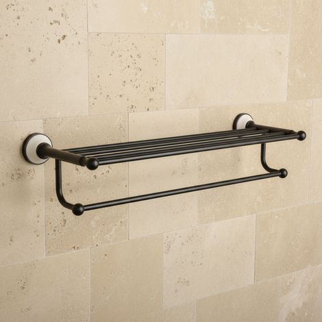 PaulGurkes Porte-serviettes Nostalgie Étagère de bain Rétro Tringle à vêtements Étagère de bain Noir
