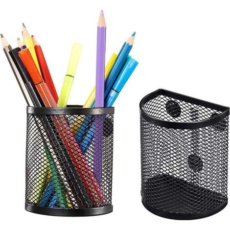 Set of 2 Magnetic Fridge Pencil Holders, Magnetic Pen Holders, Mesh Storage Baskets, Magnetic Pencil Pots for Children's Desks and Whiteboards (Pencils Not Included) (1/5)