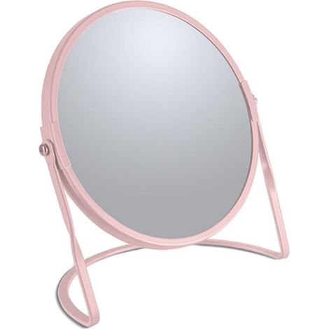 Miroir grossissant sur Pied Acier Robuste Double Face avec Grossissement x5 et Miroir Classique Pivotant à 360° Rose Mat (1/3)