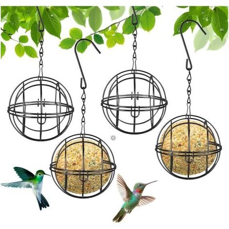 Mangeoire Oiseaux - Non spécifié - 4 Pièces - Métal Noir - Crochets en S - Extérieur Suspendu (1/4)