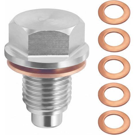 Bouchon de Vidange Magnétique M12 x 1,5 en Acier Inox avec 5 Joints Cuivre (1/5)