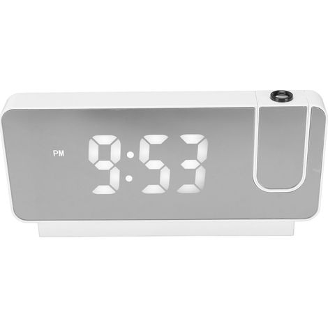 Réveil à projection avec affichage de l'heure, de la date et de la température  écran LED haute définition grand angle à 180 degrés pour une utilisation à domicile  blanc.