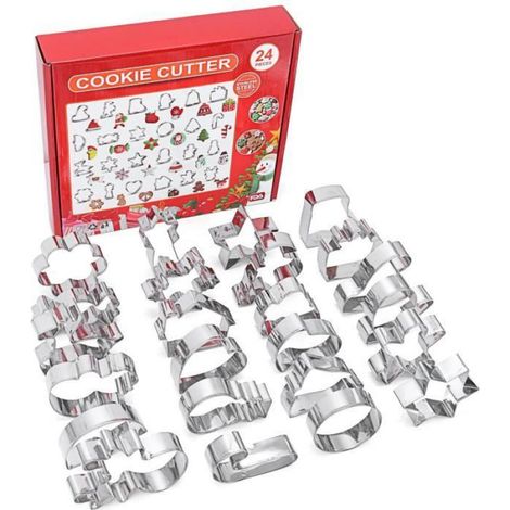 24 pc Emporte-pièce de Noël en Acier Inoxydable Moule à Biscuits Arbre de Noël pain d'épice Homme Moulin à Neige (1/4)