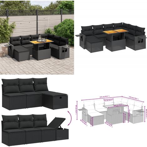 Salon de jardin 8 pcs avec coussins noir résine tressée - Ensemble Salon De Jardin - Mobilier Extérieur - Résine Tressée - Rotin Synthétique - Table Extensible - Home & Living (1/5)