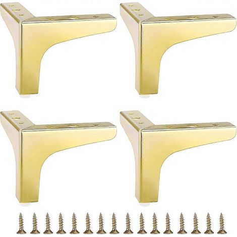 Un ensemble de 4 pieds de meubles en métal plaqué or, de 10 cm de diamètre, à utiliser comme pieds de remplacement pour canapés ou autres meubles. (1/5)