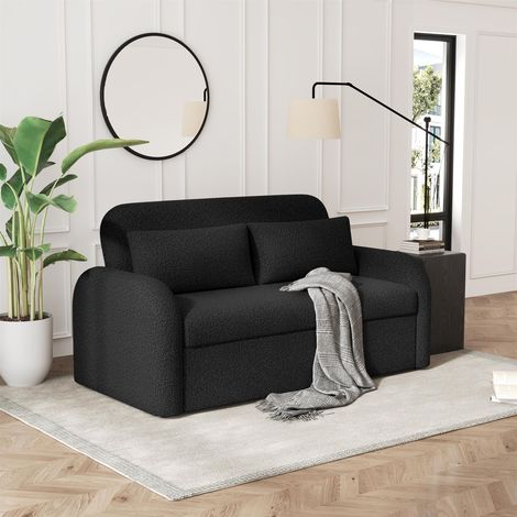 NOMA 2-Seater Boucle Pull Out Sofa Bed with Matching Cushions - Black