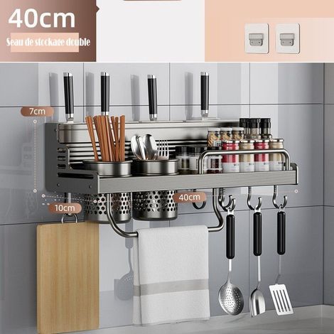 Multifunctional Anti-Drilling Kitchen Shelf Wall-Mounted Chopsticks Knife Household Storage Rack Aluminum Spice Rack (Double Barrel) (1/5)