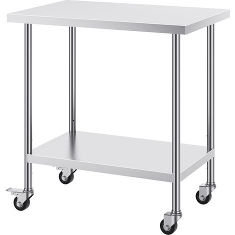Mophorn 24x36x38 Zoll Edelstahl-Arbeitstisch, robuster Arbeitstisch mit 4 Rädern und einstellbarer Höhe, gewerblicher Arbeitstisch für Restaurants, Silber (1/5)