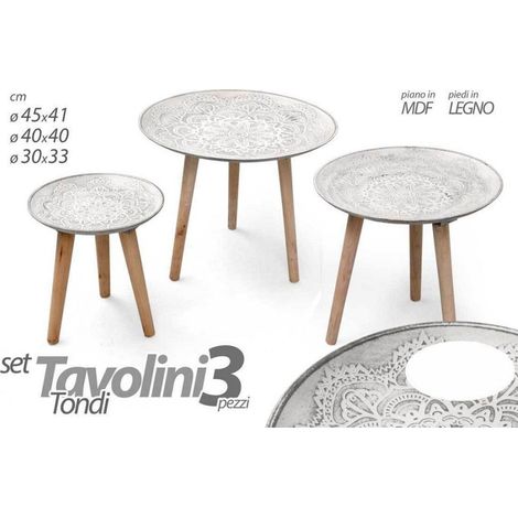 Set De 3 Mange-debout En Bois Jardin Lounge Décoré ø45-40-30cm Rond 783951 (1/2)