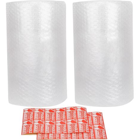 2 x 22 m Bubble Wrap Roll for Moving and Packaging 300 mm x 11 m / Roll, Perforated every 30 cm, 20 Fragile Stickers Included (2 Piece) (1/5)
