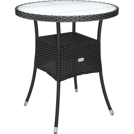 CASARIA® Table de jardin en polyrotin 80cm résistant aux intempéries Rond Extérieur Petit Terrasse Balcon Table d'appoint Noir L (1/8)