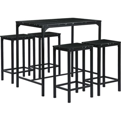 Eggree – Ensemble table de bar 1 table et 4 chaises – Motif marbre noir – Tuyaux noirs – Facile à entretenir – Installation rapide (1/4)