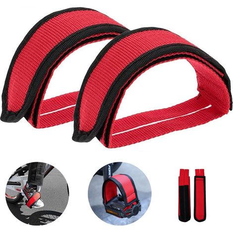 Sangles de pédales de vélo en nylon, 1 paire rouge, cale-pieds réglables. Compatibles avec les pédales de course et universelles. (1/5)