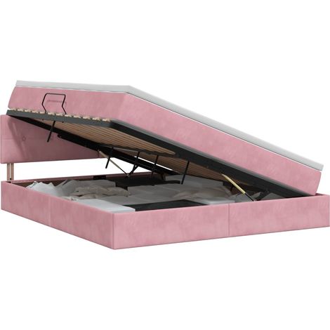 Lit de Rangement avec tête de lit Rose 140 x 190 cm Velours vidaXL (1/5)