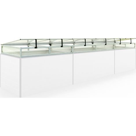 Frühbeetkasten 490x77 cm Frühbeetaufsatz Aufzucht Treibhaus, Aluminium mit Polycarbonat Doppelstegplatten, UV-beständig, inkl. Öffnungsklappen