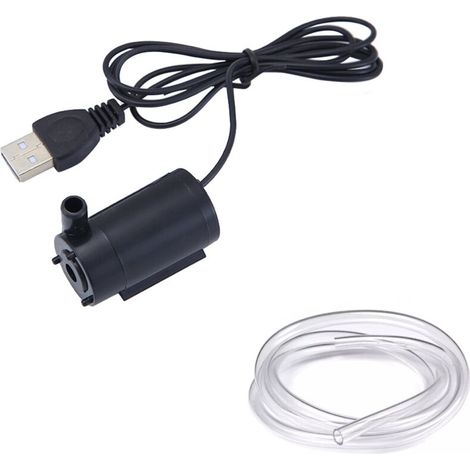 Mini pompe à eau submersible USB muette 2-3L/min pompe submersible pour fontaine d'aquarium accessoires d'aquarium (noir, 1 tuyau inclus) (1/4)