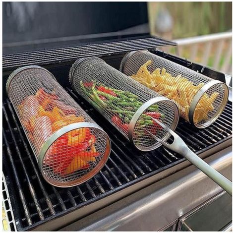 3 Paniers à Griller, Acier Inoxydable, Cylindrique, 20CM, Pour Barbecue Extérieur (1/3)