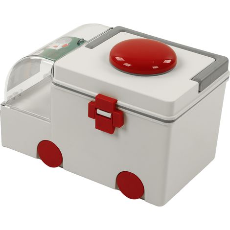 Trousse de secours enfant ambulancier en plastique gris, grand rangement familial à poignée, coffre de stockage grande capacité, kit médical complet (1/5)