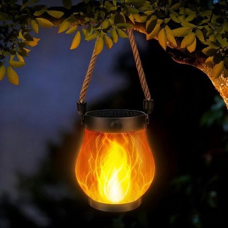 1. Lampe solaire rechargeable avec effet flamme clignotante - 2 modes - Étanche, idéale pour les jardins, terrasses et balcons - Noire (1/5)