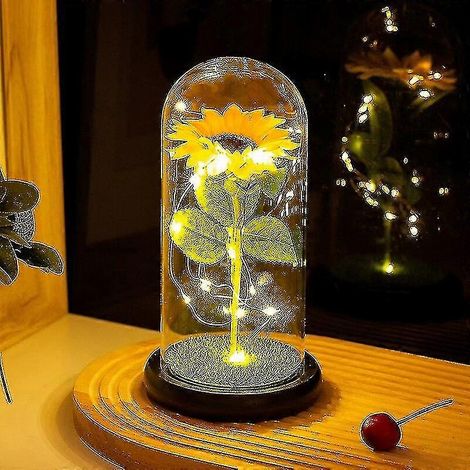 Tournesol artificiel, fleurs éternelles sous dôme lumineux, décoration intérieure inspirée de La Belle et la Bête, cadeau de Noël ou de Saint-Valentin. (1/5)