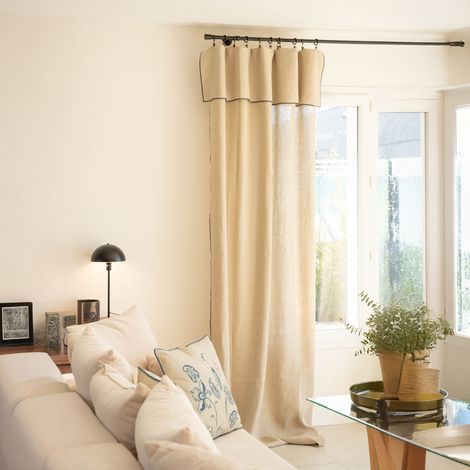Rideau ajustable 100% lin lavé anneaux inclus Naturel 140x300 cm (1/2)