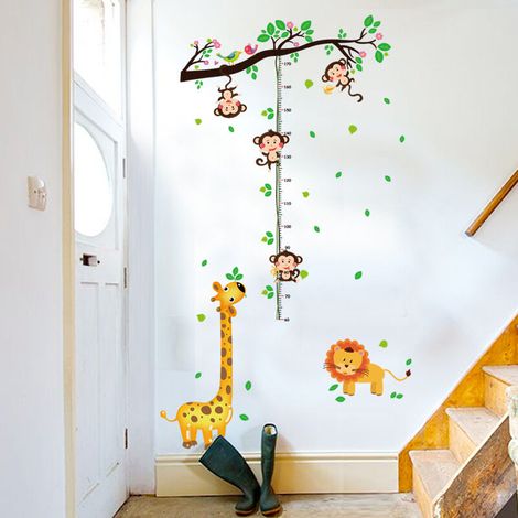 Stickers muraux Arbre avec animaux Singes Mesure de croissance en hauteur